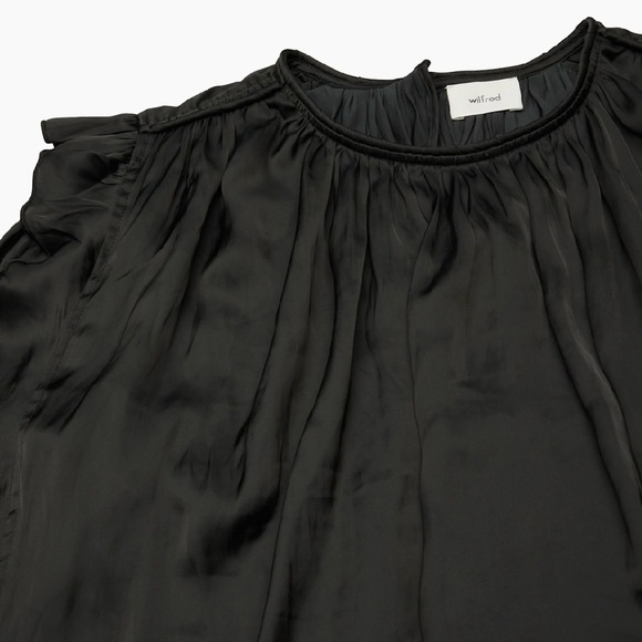 Wilfred Bernardin Blouse Relaxed Satin Long sleeve Ruffles Black Size Small NWT - Picture 9 of 14